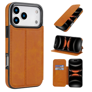 Étui de téléphone à clapet en PU tendance avec fentes pour cartes intégrées, fonction béquille, protection antichute pour iPhone 17/18 Pro Max Samsung S25 Ultra - Product Image 1