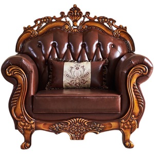 Juego de Sofás de Piel Estilo Europeo y Americano Combinación 123 para Sala de Estar con Tallado en Madera Maciza de Lujo en Cuero de Vaca de Primera Capa para Espacios Grandes - Product Image 5
