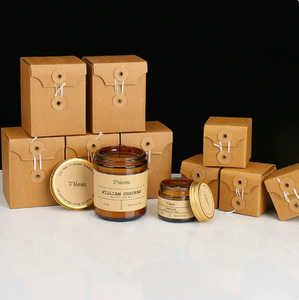 Bougie parfumée en verre ambré vintage en gros avec couvercle en métal doré, boîte en papier kraft personnalisée, étiquette vierge, bougie aromatique en cire de soja - Product Image 3