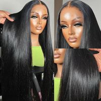 Peluca frontal completa de encaje HD 13x6 de cabello humano virgen natural brasileño liso sin pegamento para mujeres negras, de longitud larga, al por mayor