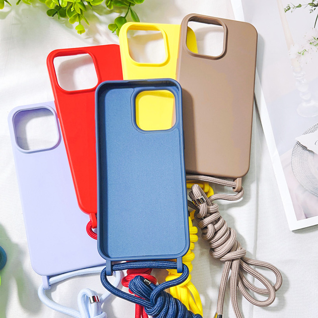 Factory Price TPU Silicone Shockproof Phone Case for iPhone 14 15 Pro Max Crossbody Strap Shoulder Case Cover Lanyard Necklace