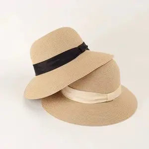 제조 디자이너 숙녀 밀짚 모자 여성 넓은 챙 큰 페도라 모자 리본 차양 낚시 모자 클래식 파나마 모자