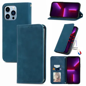 Estilo de negocios, gran oferta de lujo, funda de teléfono con tapa de cuero para iPhone 13 Pro, funda de teléfono con ranura para tarjeta magnética mate