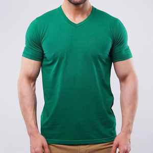 Collection été pour hommes, t-shirt en coton uni, col en V simple, coupe ajustée, sur mesure, vêtements décontractés pour hommes, t-shirts en vente flash - Product Image 1