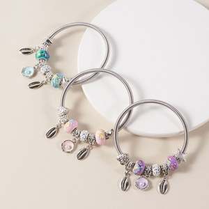 Pulsera de Cuentas con Colgante de Concha y Perla de la Serie Retro Oceánica, con Estrella de Mar y Corazón, Venta al por Mayor - Product Image 1