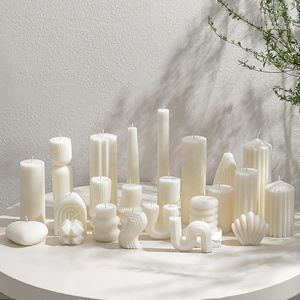 Vela Aromática Ecológica Personalizada, Vela <span class=keywords><strong>de</strong></span> Pilar Artística Hecha a Mano, Línea Blanca Geométrica para Bodas, Eventos Festivos, Decoración del Hogar - Product Image 1