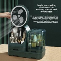 Organiseurs de maquillage avec miroir LED et ventilateur, grande capacité, boîte de rangement et de présentation de cosmétiques