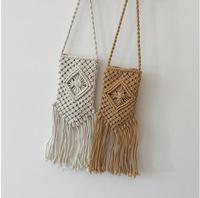 Caliente pequeño de moda Boho algodón niñas regalo Smartphone bolsa móvil soporte macramé hombro hecho a mano teléfono bolsa