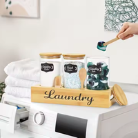 Compartiment à linge en verre en bois et support de stockage de détergent en poudre support élégant pour les articles ménagers essentiels
