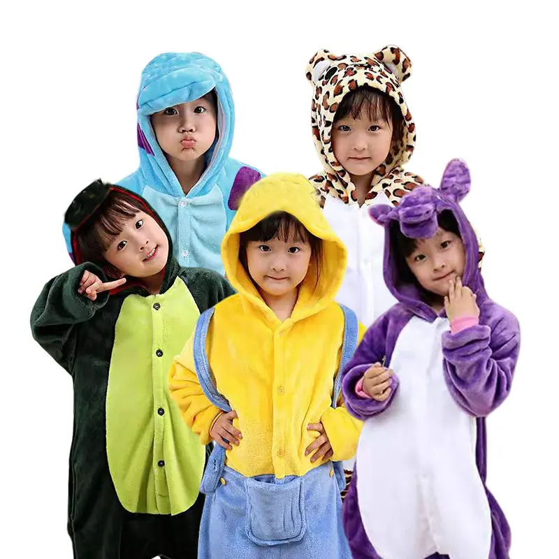 Factory Outlet Children's Siamese Sleepwear Child Christmas Winter Pink Cartoon Girls Pajamas