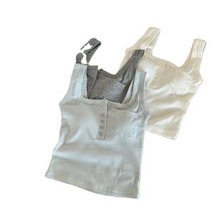 #1053 di fabbrica canottiera personalizzata da <span class=keywords><strong>donna</strong></span> con cinturino largo comodo bottone elastico in cotone con reggiseno Cropped canottiera per Casual - Product Image 6