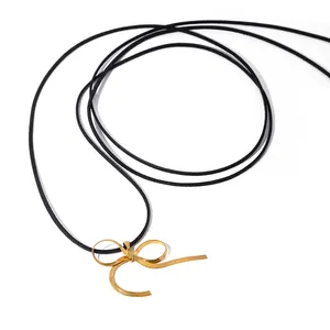J & D elemento caldo gioielli impermeabili in acciaio inox lungo cordino nero catena di serpente con fiocco collana pendente
