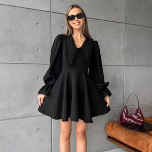Sweet <strong>Women</strong> <strong>Funeral</strong> Evening Party Vintage Elegant Black Sexy Design Collar Flared Sleeve French Long-Sleeved <strong>Dress</strong> - Product Image 6