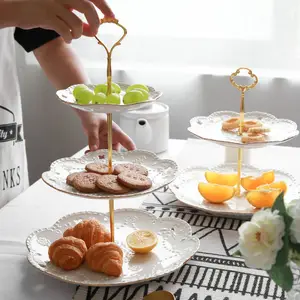 Présentoir rond pour snack et fruits, plateau de service pour dessert, cupcake, mariage, 3 étages, 6, 8, 10 pouces, en céramique