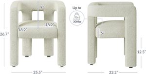 Poltrona da pranzo moderna in stile bouclé color crema poltrona imbottita in lino con schienale per <span class=keywords><strong>cucina</strong></span> da pranzo e soggiorno - Product Image 4