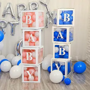 Украшение для дня рождения, коробка с сюрпризом, Детская прозрачная коробка с алфавитом для воздушных шаров