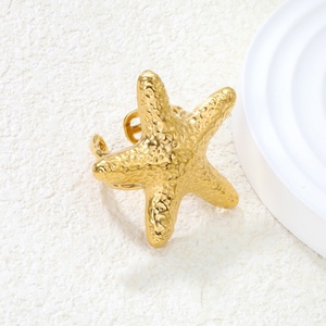 Anillos de Acero Inoxidable para Mujer, Chapados en Oro de 18K PVD, Diseño de Estrella de Mar, Clásicos, Ajustables, para Regalo de Boda o Compromiso - Product Image 3