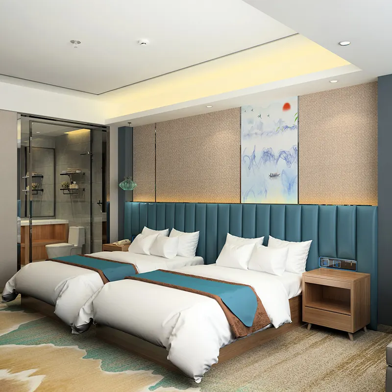 カップルダブルルームシアンベッドとソファホテルの寝室の家具セット用のカスタマイズされたシングルサイズのゲーミングホテルベッドヘッドボード