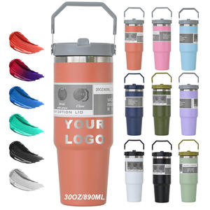 Gobelet isotherme en acier inoxydable de 30 oz avec poignée et couvercle, pour l'extérieur, le bureau, avec paille - Product Image 1