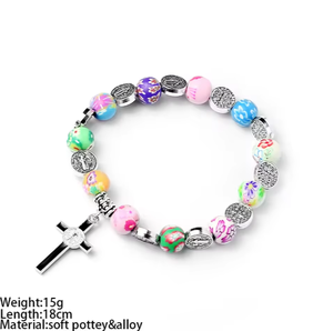 Vente en gros de perles croisées en argile douce colorées populaires Bracelet de baptême Accessoires de bracelet religieux à boucle unique - Product Image 6