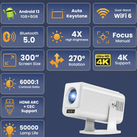 Puce Android 13.0 Amlogic T950S AUTO Keystone Projecteur vidéo pour maison intelligente haute luminosité