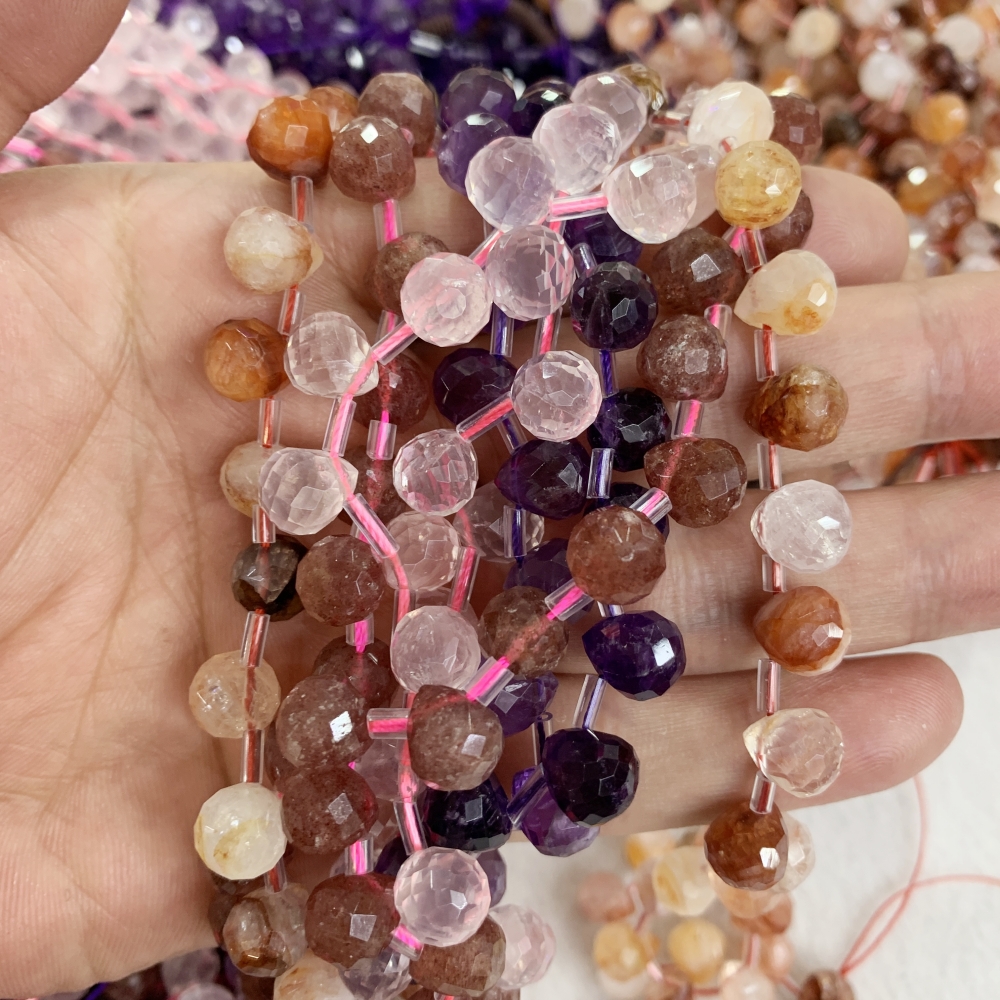 Natural Amethyst 8x10mm Round Teardrop-Shaped Faceted Loose Beads Natural Crystal Bead Jewelry Making