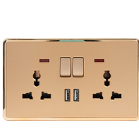 ABUK-Toma de corriente eléctrica de panel de PC de primera calidad, interruptor de 2 bandas, enchufe universal doble con puertos USB y luces indicadoras