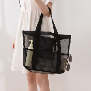 กระเป๋าเดินทางแบบตาข่ายสำหรับชายหาด แยกส่วนเปียกและแห้ง ความจุขนาดใหญ่ กระเป๋าเก็บของอเนกประสงค์สำหรับการเดินทาง - Product Image 4