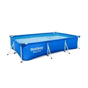 Bestway 56404 3.00 m x 2.01 m x 66 cm Piscina Blue Rectangular Metal Steel Frame Above Ground Pool Family Outdoor Swimming Pool