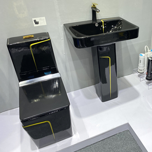 Modern One Piece Floor Mounted <strong>Toilet</strong> Set with Dual-Flush S-Trap <strong>Black</strong> Gold Ceramic <strong>Toilet</strong> for Hotel Use - Product Image 2