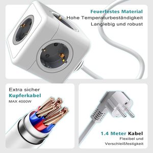 อะแดปเตอร์ปลั๊กไฟแบบพกพา 5 ช่องเสียบแบบยุโรป 16A พร้อมสายไฟยาว 1.5 เมตร - Product Image 6