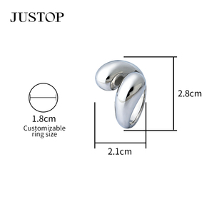Bague Cocktail en Forme de Cœur JUSTOP, Plaqué Argent, Acier Inoxydable, Unisexe, Bijoux Modernes, Port Quotidien - Product Image 6