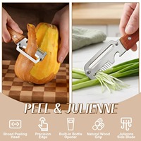 3-in-1 roestvrijstalen groenteschiller met houten handvat, fruit- en aardappelschiller met flesopener, keukengereedschap voor schillen en koken