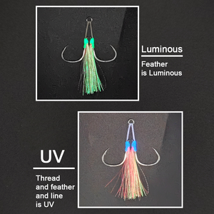 Hameçons doubles lumineux UV XUHANG PXTW-PT en acier nickelé pour la pêche à la traîne en eau douce, assiste à la pêche au bar, au requin, au cabillaud en rivière - Product Image 6