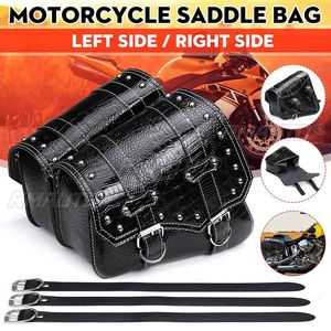Sacs de selle de moto, pochette de rangement pour bagages, sacoches étanches, style cuir de crocodile noir, universel, Cafe Racer personnalisé - Product Image 1