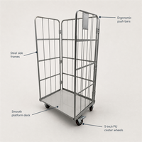 Chariot de manutention pliant robuste avec cage de rangement en treillis métallique pour tri express en entrepôt