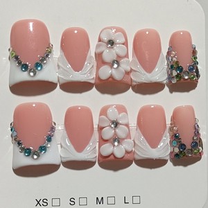 <span class=keywords><strong>Faux</strong></span> <span class=keywords><strong>ongles</strong></span> à presser faits main de style français, longs, en forme de bec de canard, sculptés en 3D, vente en gros - Product Image 4
