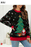 Pull en tricot de Noël pour femme, col rond, manches longues, anti-boulochage, motif sapin de Noël et flocon de neige, pull décontracté d'hiver