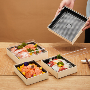 Hình Vuông Và Hình Chữ Nhật Hình Dạng Để Đi Sushi Hộp Salad Bằng Gỗ Nhỏ Bánh Mì Bánh Quy Charcuterie Container Thực Phẩm Với Nắp Nhựa - Product Image 2