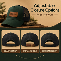 Casquette Trucker en Coton Structurée à 5 Panneaux avec Patch en Cuir et Maille, Réglable, pour Vêtements de Travail d'Extérieur, Vente en Gros