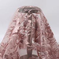 Robe en dentelle brodée de fleurs, tissu en maille à paillettes roses de haute qualité