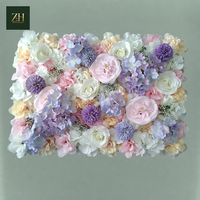 Panel Bunga Buatan Mewah 60*40cm, Panel Bunga Sutra Mawar Hydrangea Ranunculus Warna Dusty Mauve, Dekorasi Dinding untuk Interior Kafe