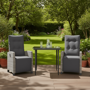 Conjunto de Comedor de Jardín de Ratán Gris para 2 Personas, Muebles de Exterior Resistentes a la Intemperie, Diseño Contemporáneo - Product Image 2