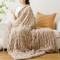 Plaid en fausse fourrure double face réversible, ultra doux, moelleux et chaud, pour canapé, lit, salon