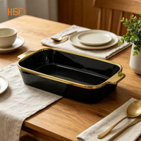 Plat à four rectangulaire en céramique de luxe moderne avec bord doré et double poignée pour la cuisson et la rôtissure, emballage cadeau personnalisé pour restaurant