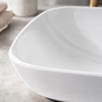 Lavabo vasque en céramique moderne de 20 pouces avec égouttoir, blanc, rectangulaire, capacité 9L, pour salles de bain d'hôtels et d'appartements