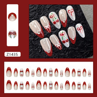 Autocollants pour ongles style européen et américain, effet œil-de-chat rouge cerise, manucure française avec nœud en strass nacré, tendance et féminin