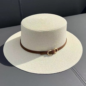 <strong>Flat</strong> Top <strong>Caps</strong> With Leather Strap Hot Sale Super Quality <strong>Summer</strong> Panama Straw Hat - Product Image 3