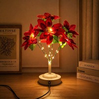 Lampe de table à fleurs artificielles, lampe de nuit LED à fleurs rouges avec lampe pour cadeau féminin, décoration de salon, décoration de bureau