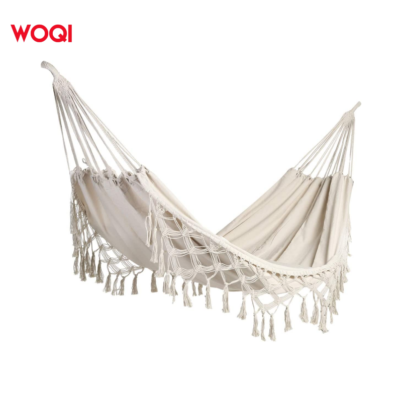 Оптовая продажа, классические сверхлегкие гамаки WOQI ручной работы для кемпинга, пляжа, двора, спальни, для улицы и помещения